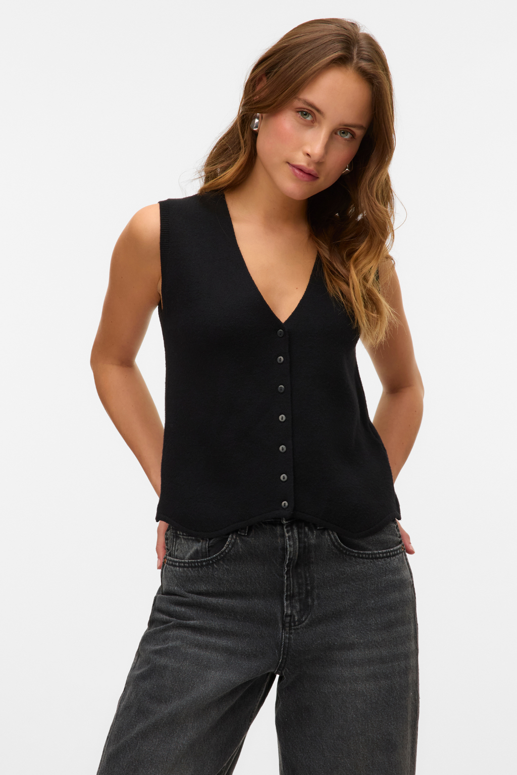 Vest V -Neck Óir - Dubh