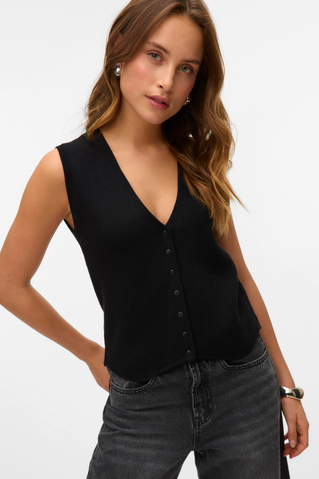 Vest V -Neck Óir - Dubh