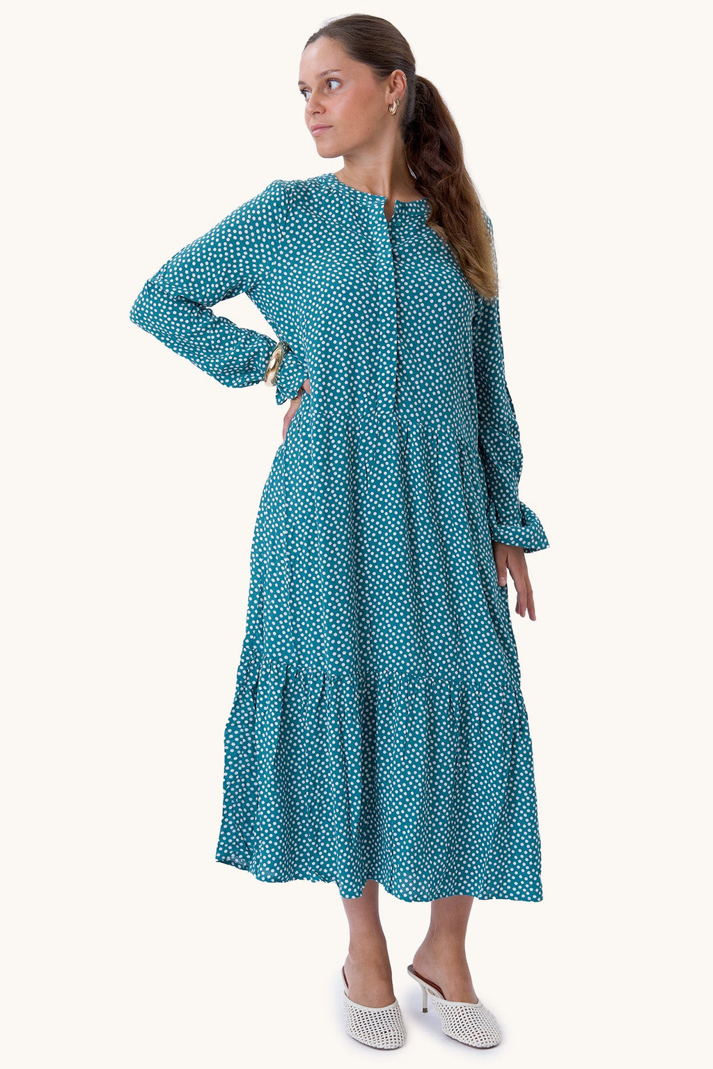 ANNA DRESSA DUGE OBLOVE - TEAL GREEN