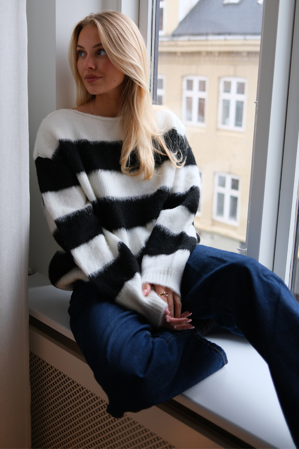Celina Striped Knitted Sweater - White-Black