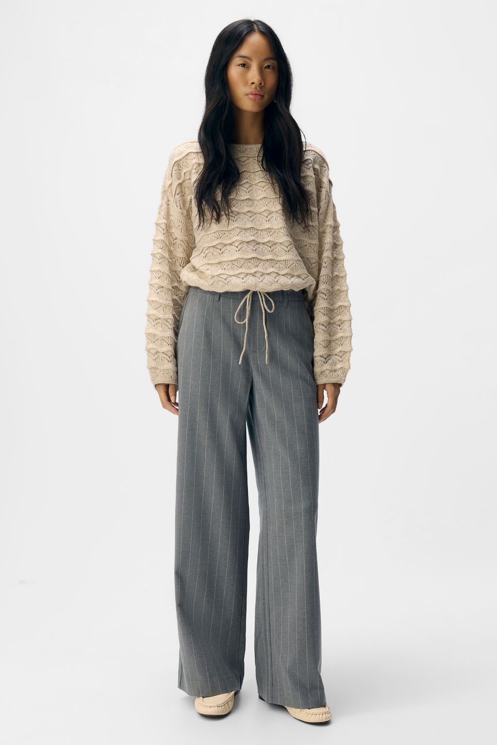 Lisa Wide Pant Aop - stredne šedá melange
