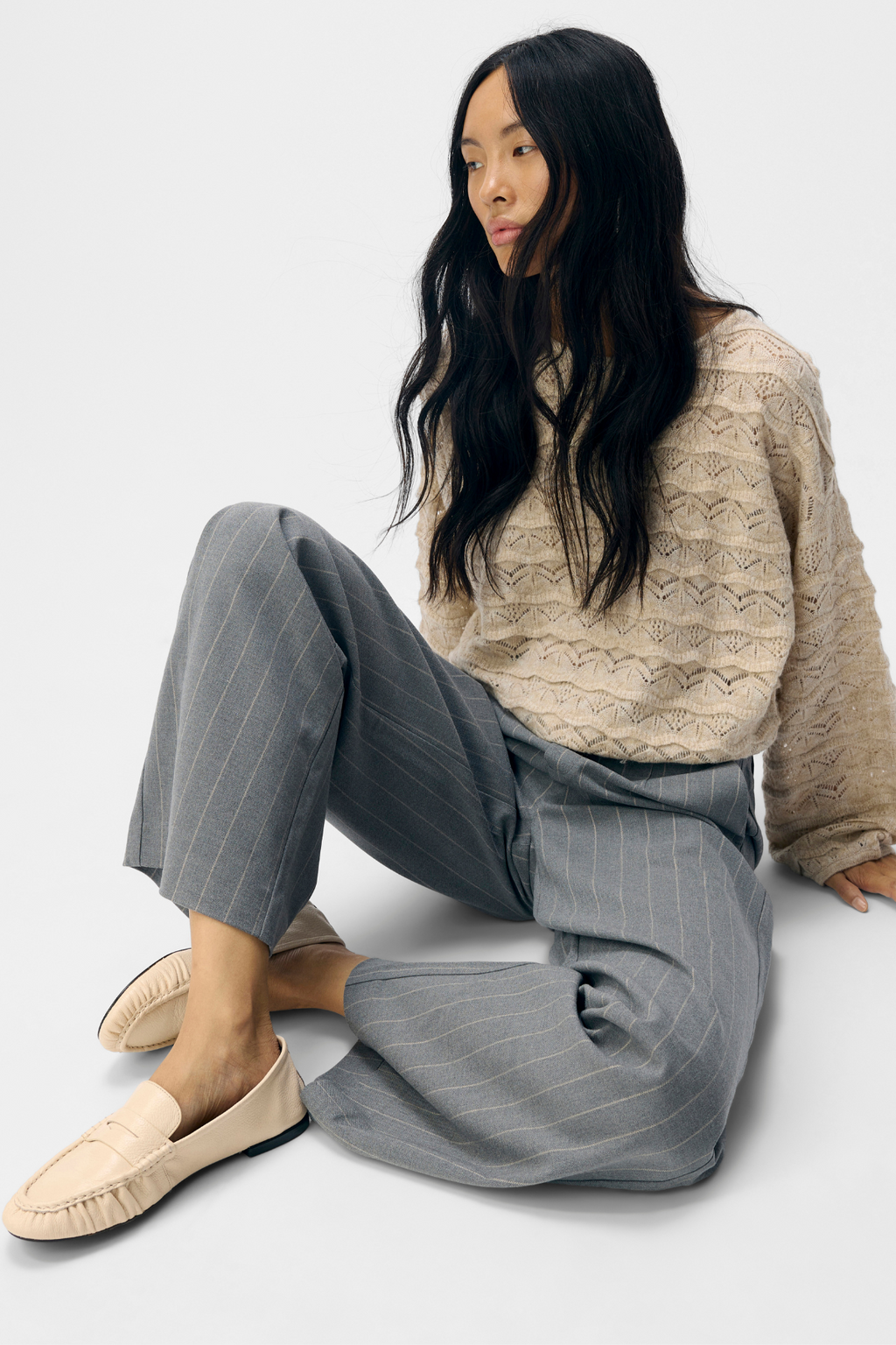 Lisa Wide Pant Aop - stredne šedá melange