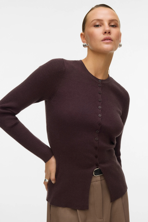 Ukino O -Neck pleteni kardigan - čokoladna šljiva