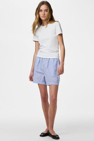 Olly High-Waisted Shorts - Hydrangea Stripes-Bright White