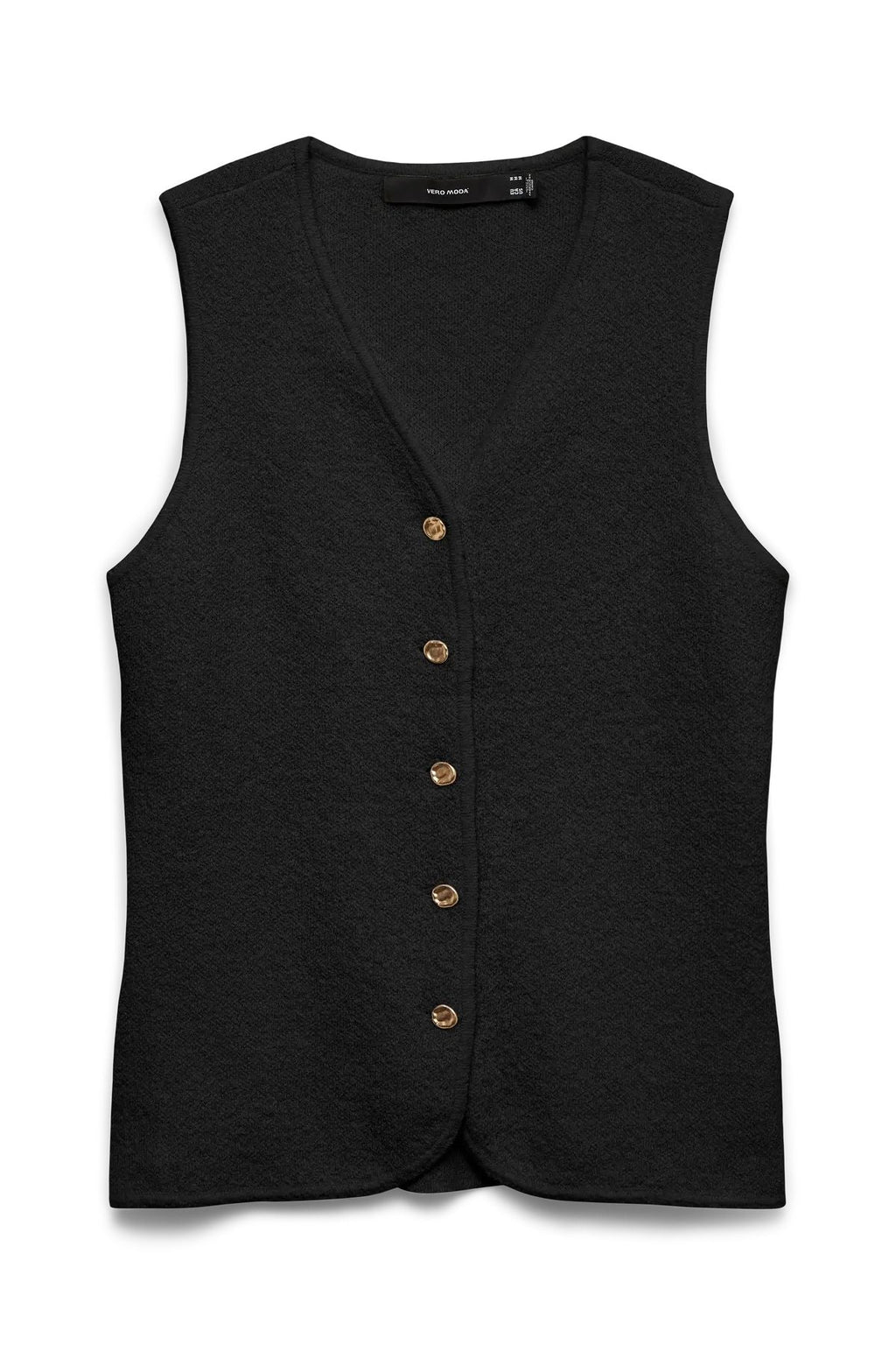 Silvia V-Neck Vest - Black-Gold Buttons