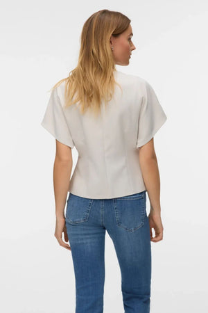 Sonja V-Neck Top - Pumice Stone/Silver Button