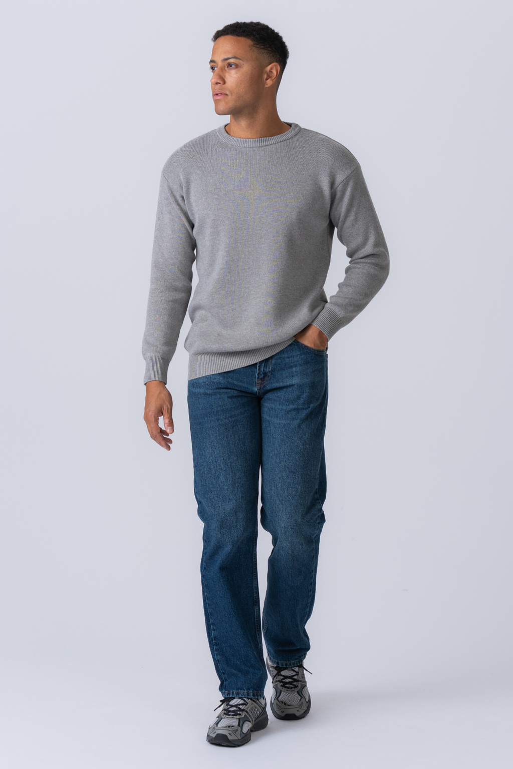 Pletený sveter Crewneck - svetlo šedá
