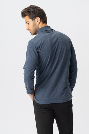 Geansaí collar rolla - Heather Blue