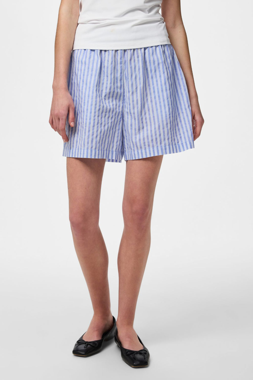 Olly High-Waisted Shorts - Hydrangea Stripes-Bright White