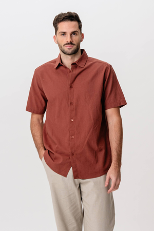 Short Sleeve Linen Shirt - Terracotta