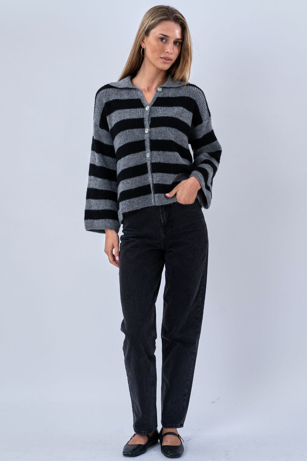 Josie Polo Knit - Grey/Black
