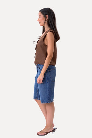 Linen Vest - Brown