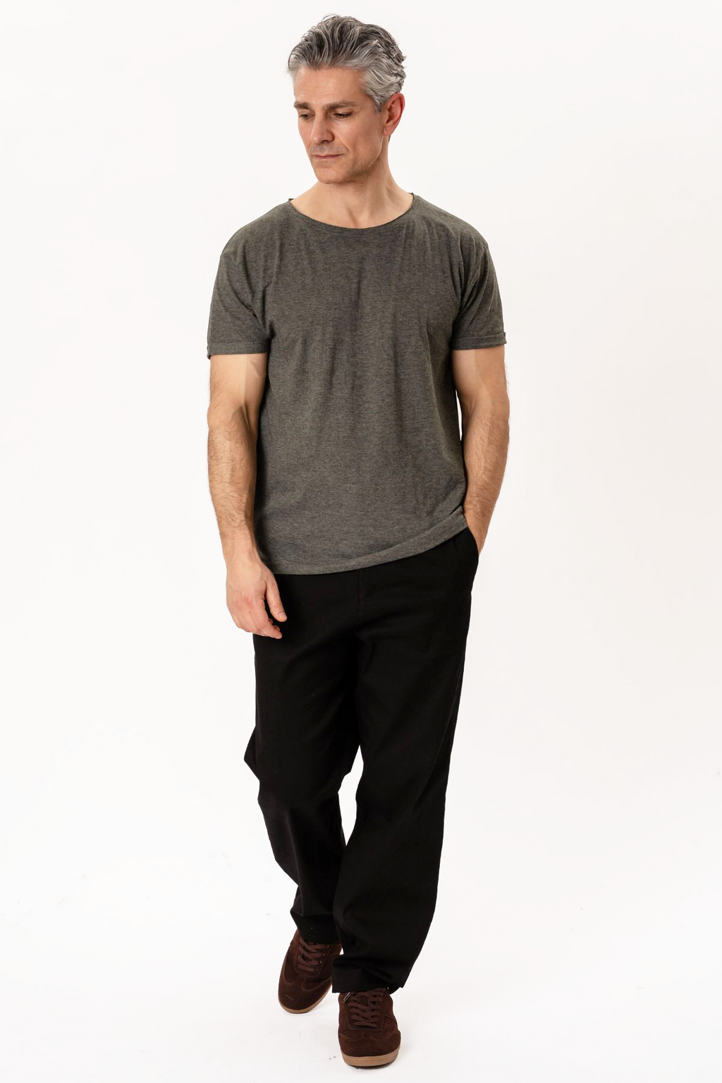 Deep Neck T-shirt - Dark Gray