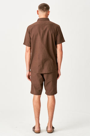 Linen Set Short-Sleeved Shirt + Linen Shorts – Coffee (Package Deal)