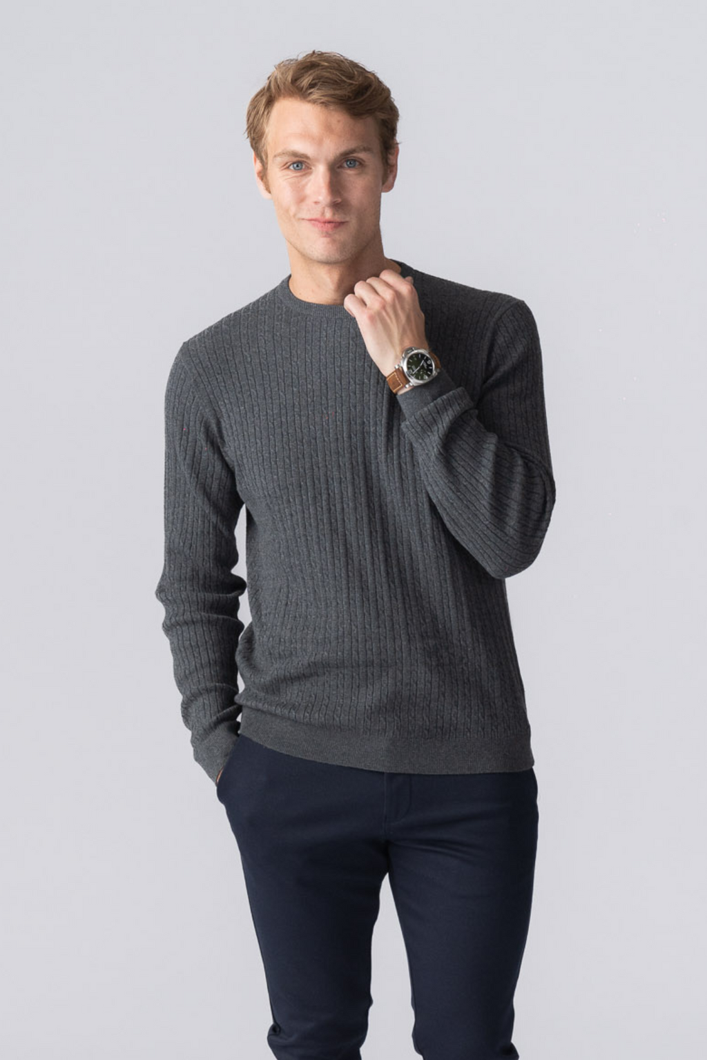 Pulóver Cable Knit - Charcoal Melange