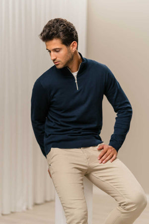 Pulover Half Zip - tamnoplavi
