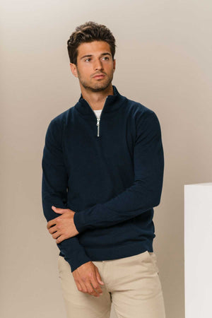 Pulover Half Zip - tamnoplavi