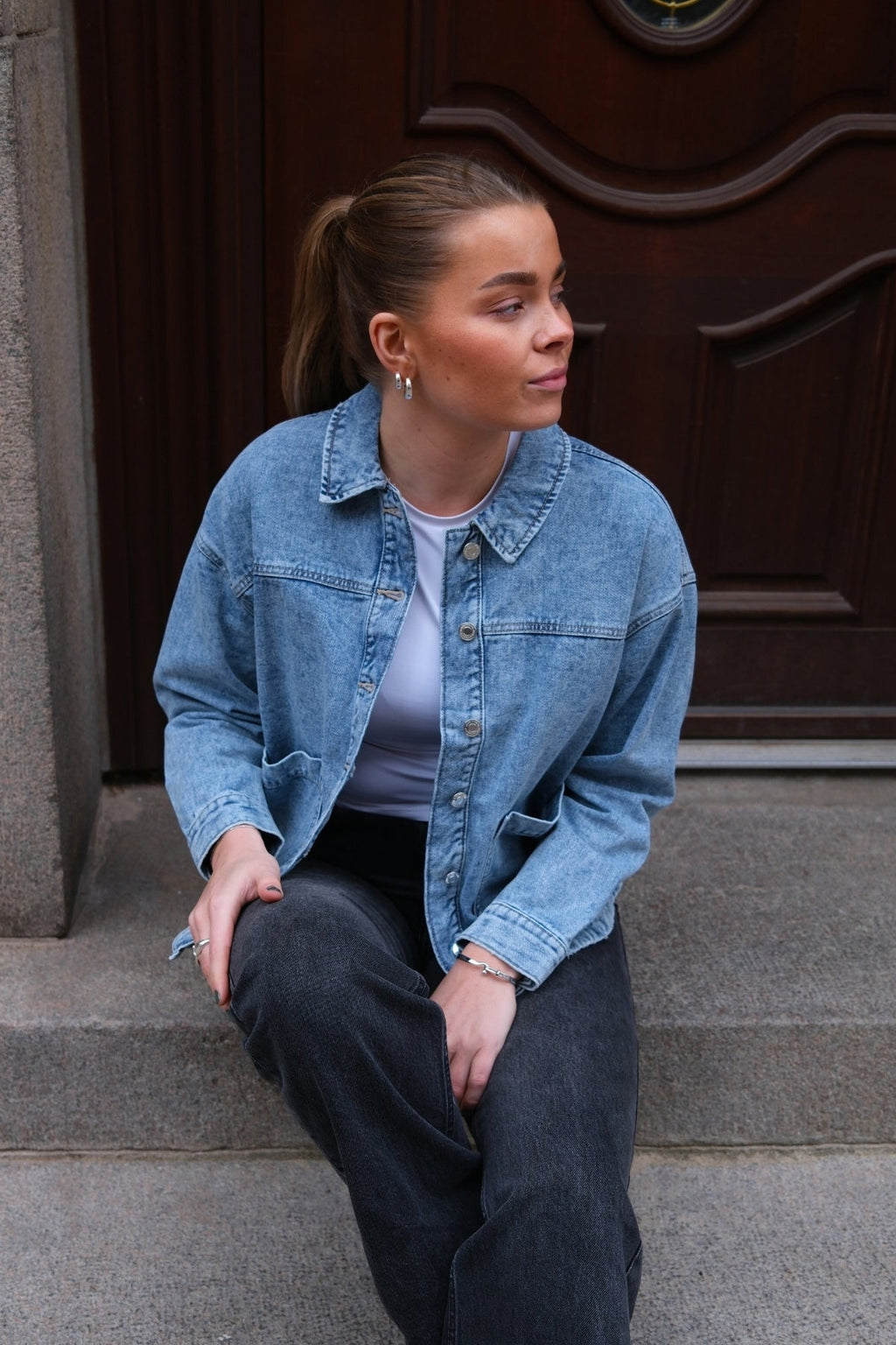 Jamie Denim Shacket - Denim gorm éadrom