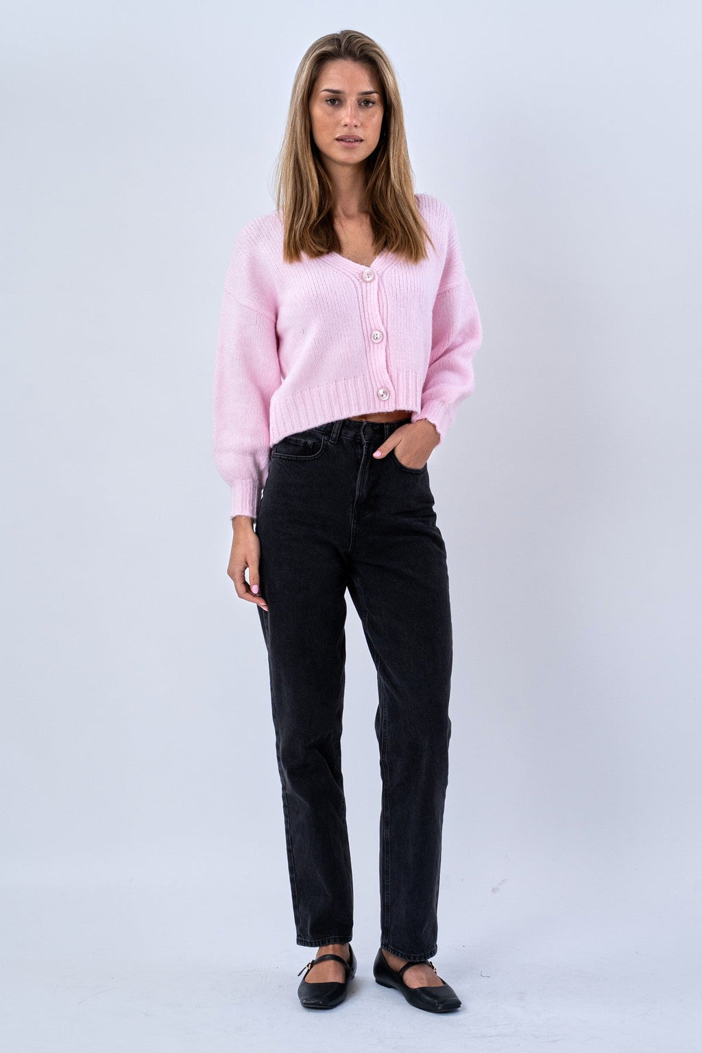 V-Neck Cardigan - Pink