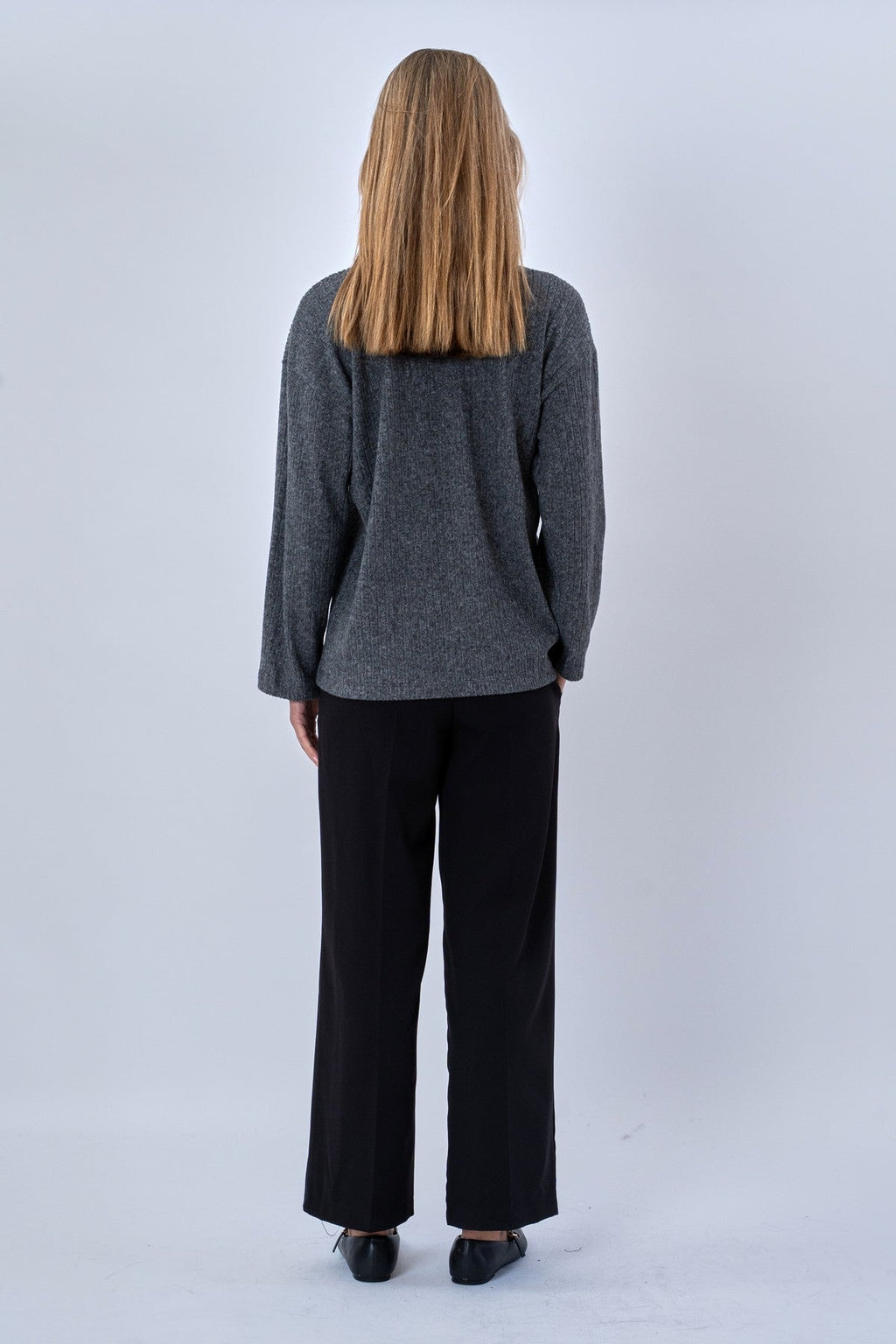 Ivy Tie Blouse Knit - Grey