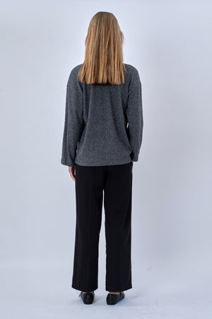 Ivy Tie Blouse Knit - Grey