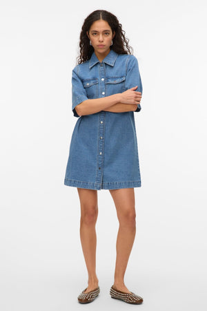 Gúna Denim Gearr Fenja - Denim Gorm Meánach