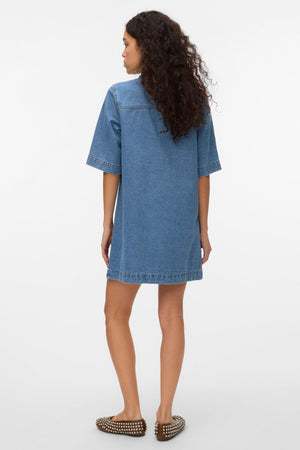 Gúna Denim Gearr Fenja - Denim Gorm Meánach