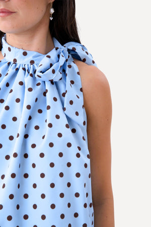 Wilma Top - Light Blue/Brown Dots