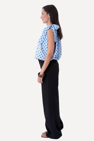 Wilma Top - Light Blue/Brown Dots