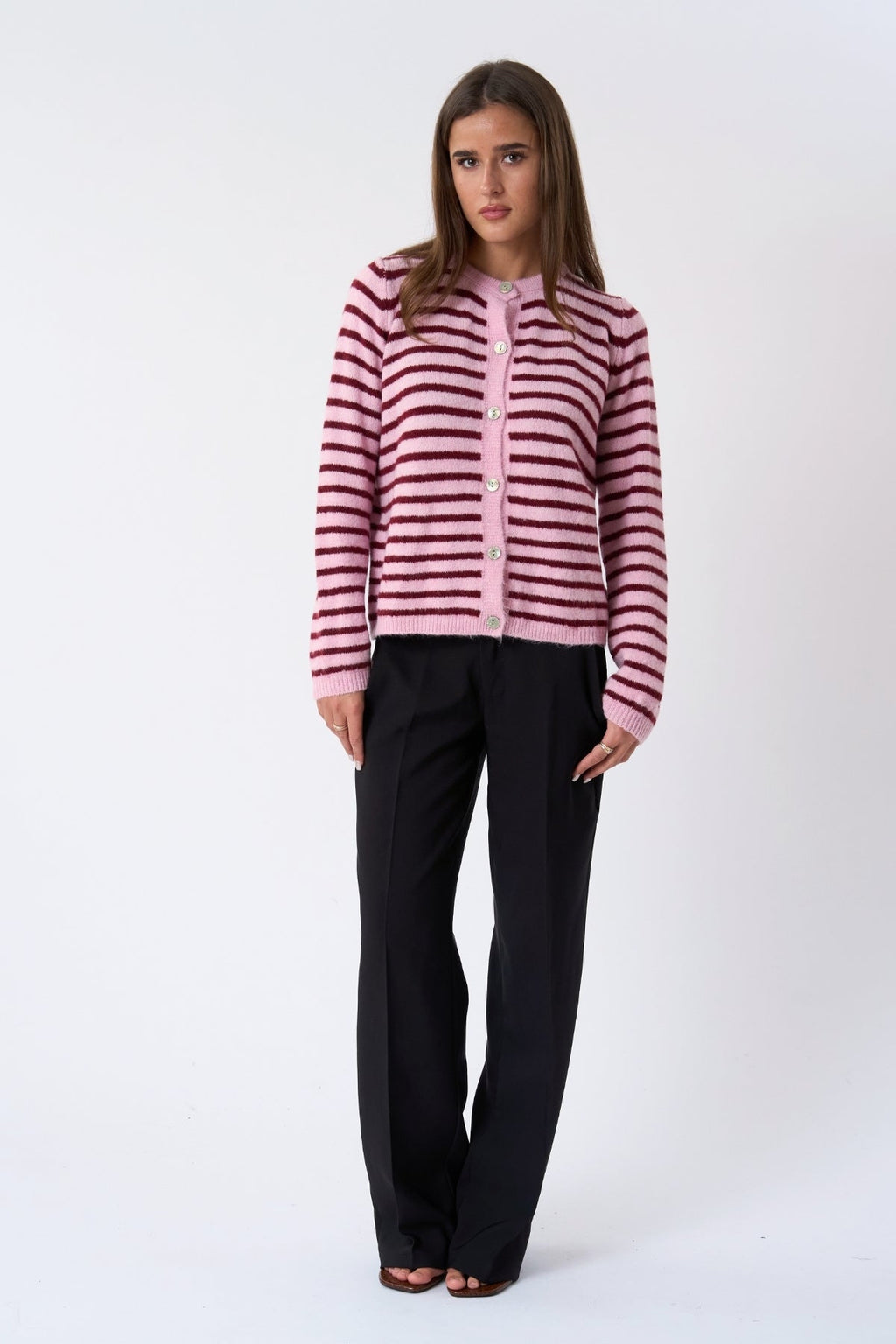 Cardigan Cniotáilte Striped Crizette - Bándearg/Burgúin