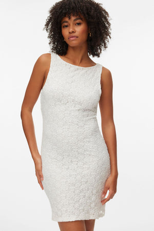Dolly Boat Neck Short Dress - Snow White
